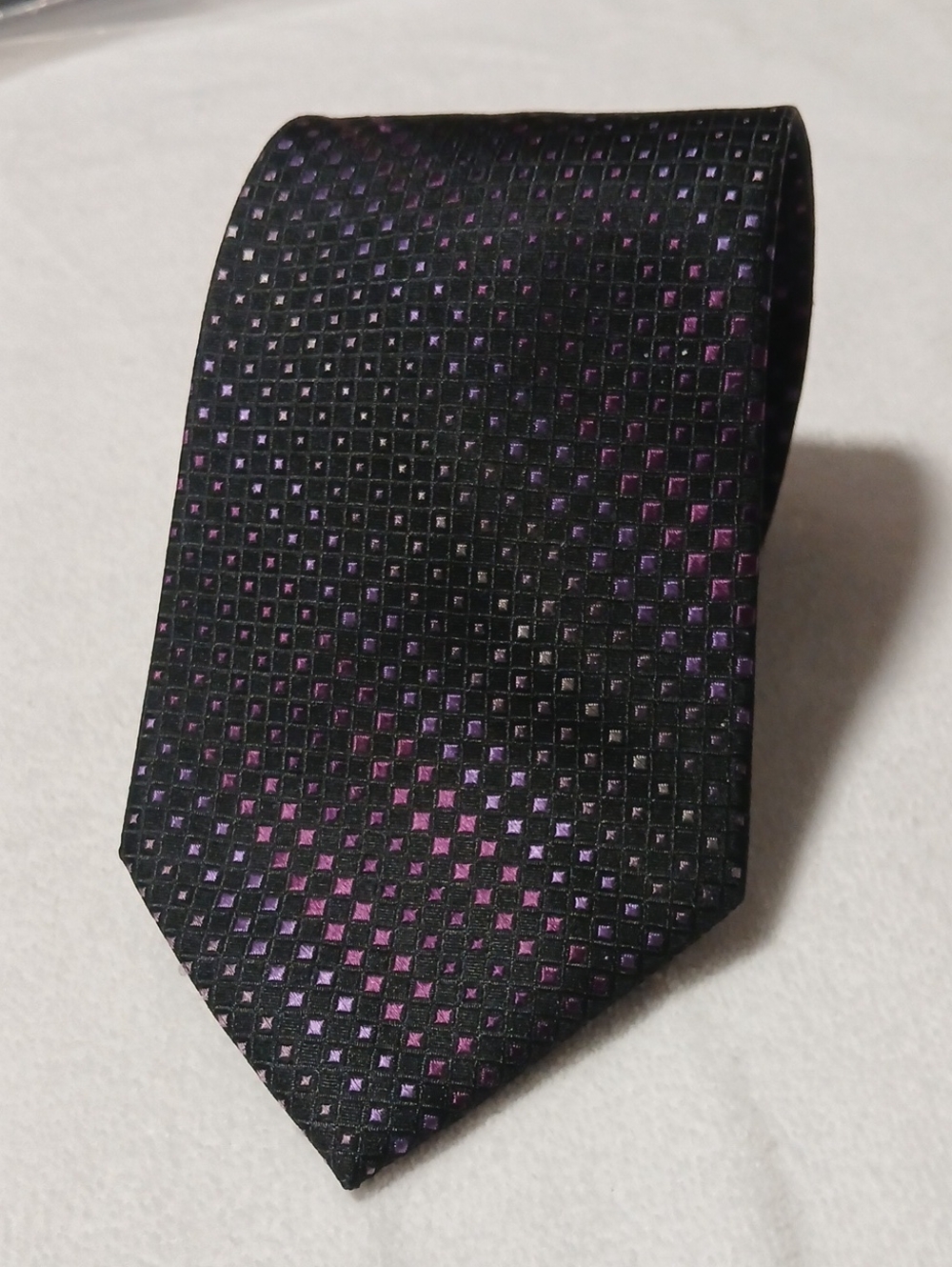 Calvin Klein Black Tie with Purple Micro-Grid